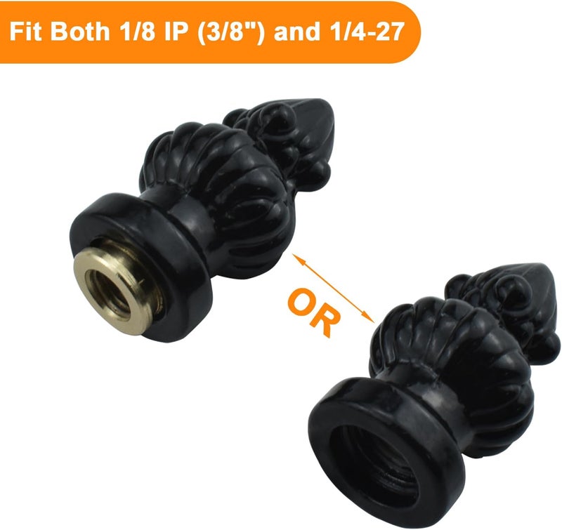 MARRTEUM Antique Brass Lamp Finial Cap Knob Retro Lamp Finial Decoration with Dual-Thread Screw for Lamp Shade, Fit Both 3/8" and 1/4-27, 1 Pack Black - Image 3